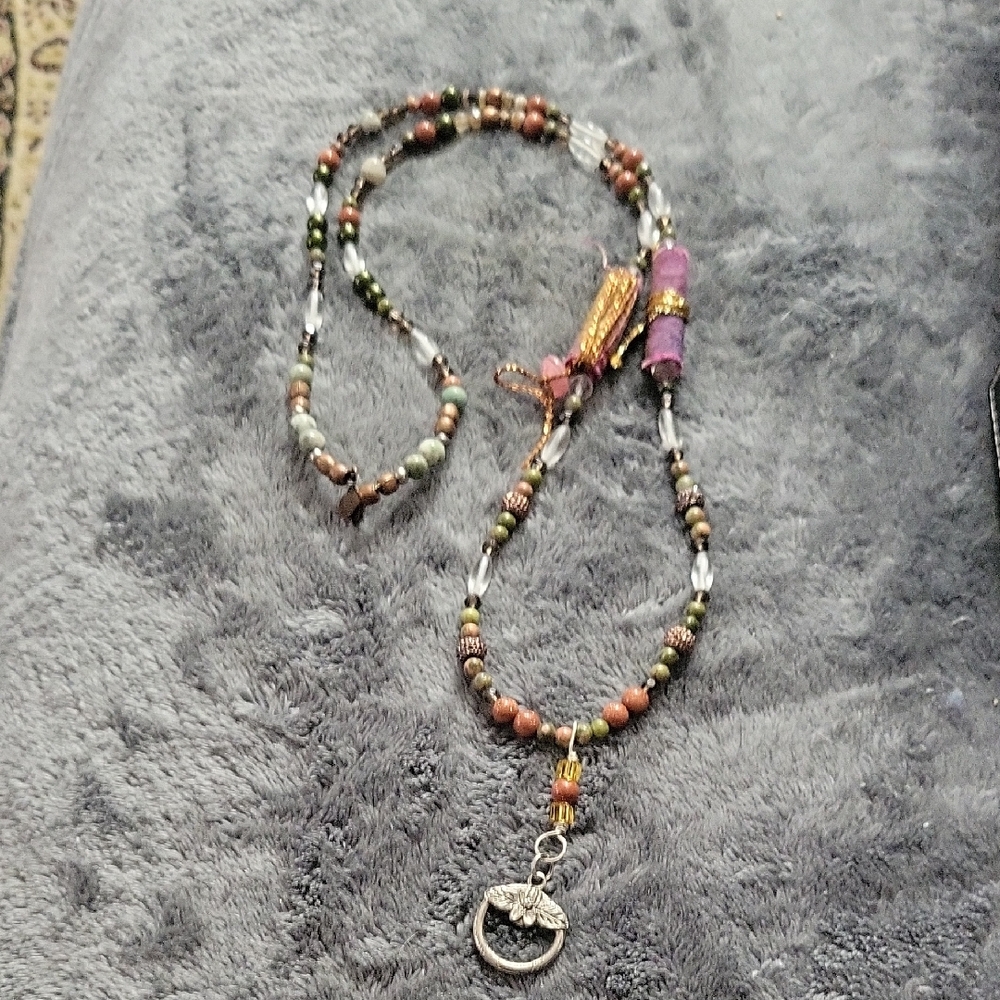 Bohemian Beaded Necklace with Silver Charm